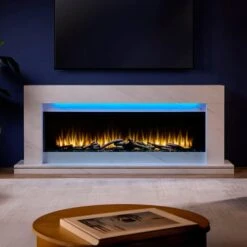 Romento White Marble-Effect Landscape Electric Fireplace Suite