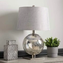 Silver Mercury Round Glass Table Lamp With Grey Shade -Housing Units Furniture Store b50934426dd9abc2a5a6b4fedd0e0b43