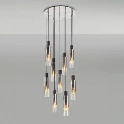 Chelsea Slim Satin Black & Smoked 9 Light Pendant