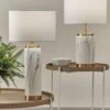 Carrara Tall White Marble Effect And Brass Table Lamp