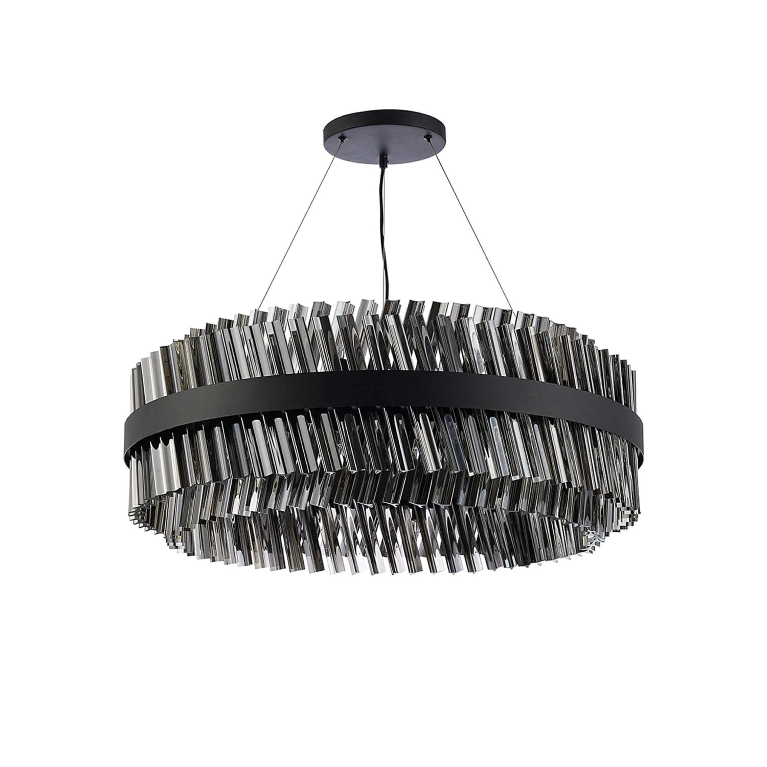 Azio Satin Black & Smoked Round 80cm Pendant Light 3 Azio Satin Black & Smoked Round 80cm Pendant Light - Image 3
