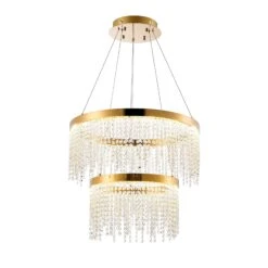 Rowen French Gold Crystal 2 Tier Pendant Light