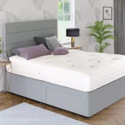 Royal Elegance Tweed Grey Fabric 2 Drawer Double Divan Bed