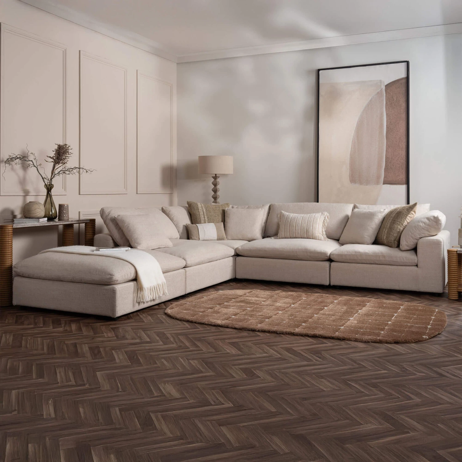 Glass House Elara Beige Fabric Corner Sofa 1 Glass House Elara Beige Fabric Corner Sofa