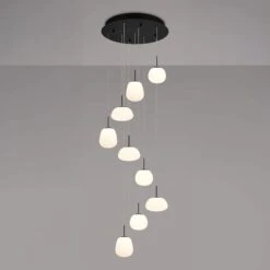 Henrik Satin Black & Frosted White Glass 9 Light Pendant