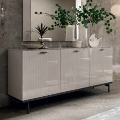 Caren High Gloss Pearl Line 214cm 3 Door Sideboard