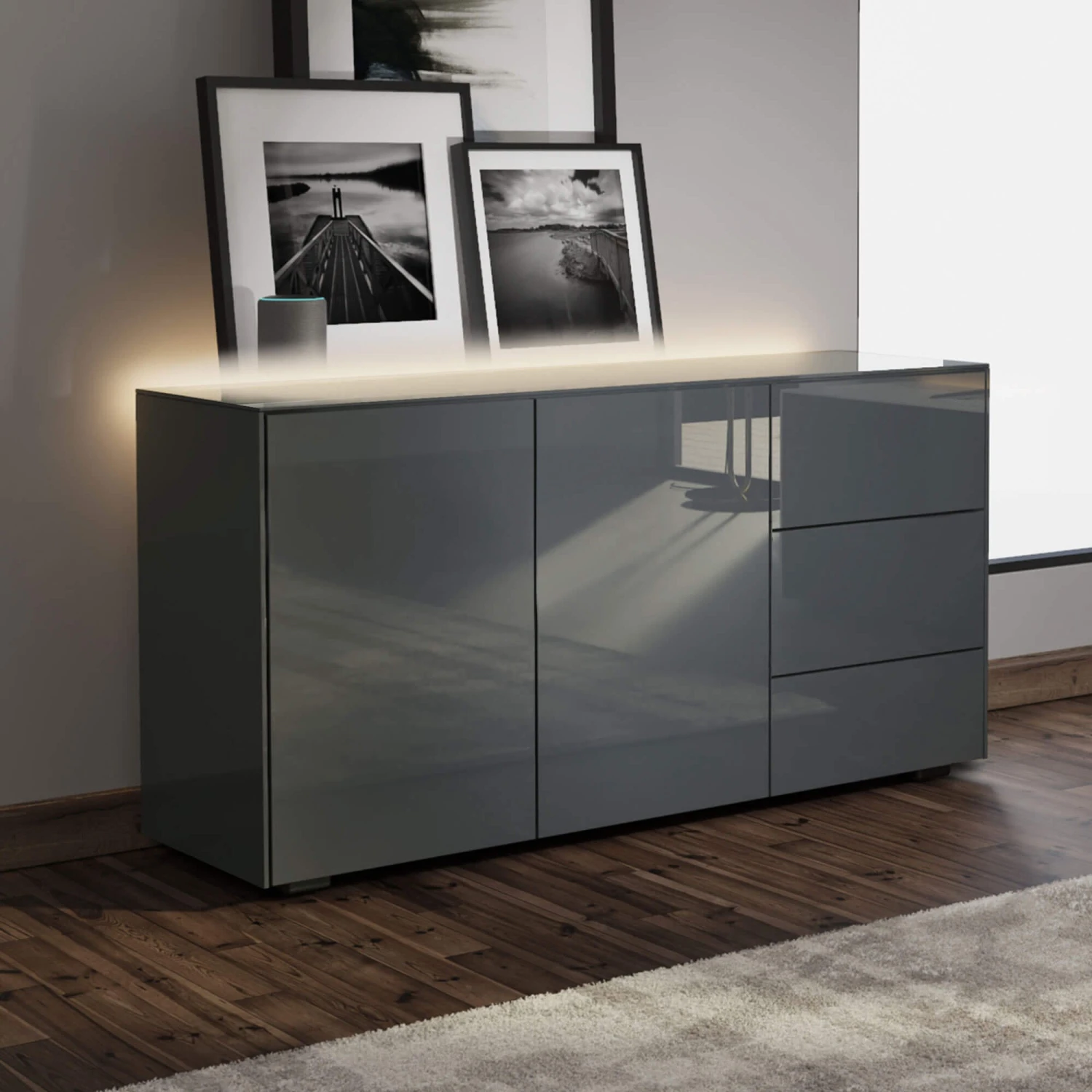 Frank Olsen Intelligent Grey Gloss 2 Door 3 Drawer Sideboard 1 Frank Olsen Intelligent Grey Gloss 2 Door 3 Drawer Sideboard