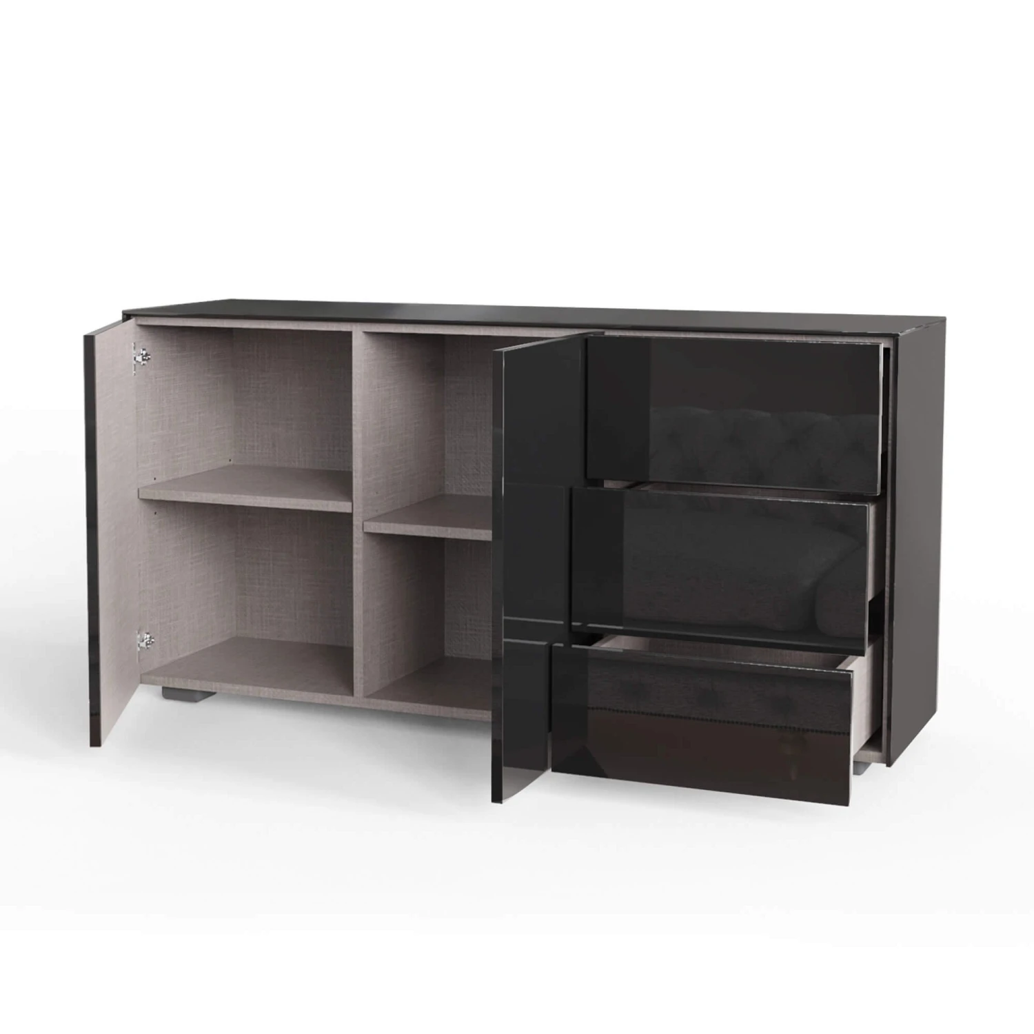 Intelligent Black Gloss 2 Door 3 Drawer Sideboard 2 Intelligent Black Gloss 2 Door 3 Drawer Sideboard - Image 2