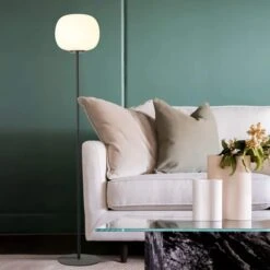 Henrik Matt Black & Frosted White Medium Oval Glass Floor Lamp