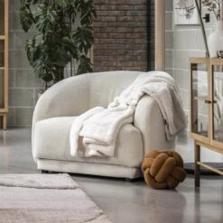 Aarhus Off White Textured Fabric Armchair