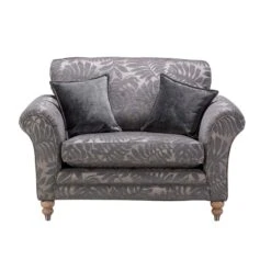 Carolina Grey Leaf Patterned Fabric Snuggler Sofa