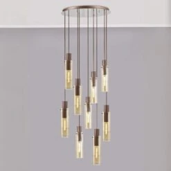 Chelsea Slim Satin Mocha & Amber 9 Light Pendant