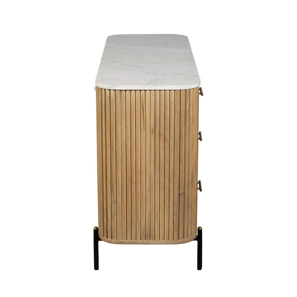 Rochelle Mango Wood & Marble 6 Drawer Wide Chest 3 Rochelle Mango Wood & Marble 6 Drawer Wide Chest - Image 3