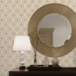 Embroidery Stitch Diamond Beige & Gold Wallpaper