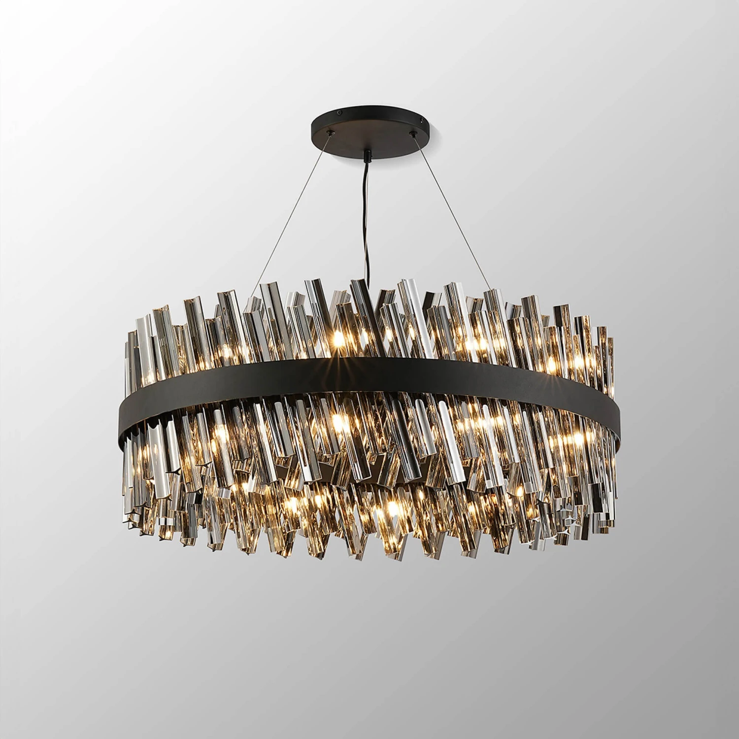 Azio Satin Black & Smoked Round 80cm Pendant Light 1 Azio Satin Black & Smoked Round 80cm Pendant Light