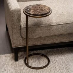 Libra Iota Brown Marble Accent Side Table