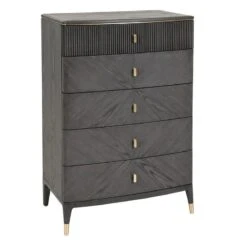 Davina Ebony 5 Drawer Tall Chest With Gold Handles