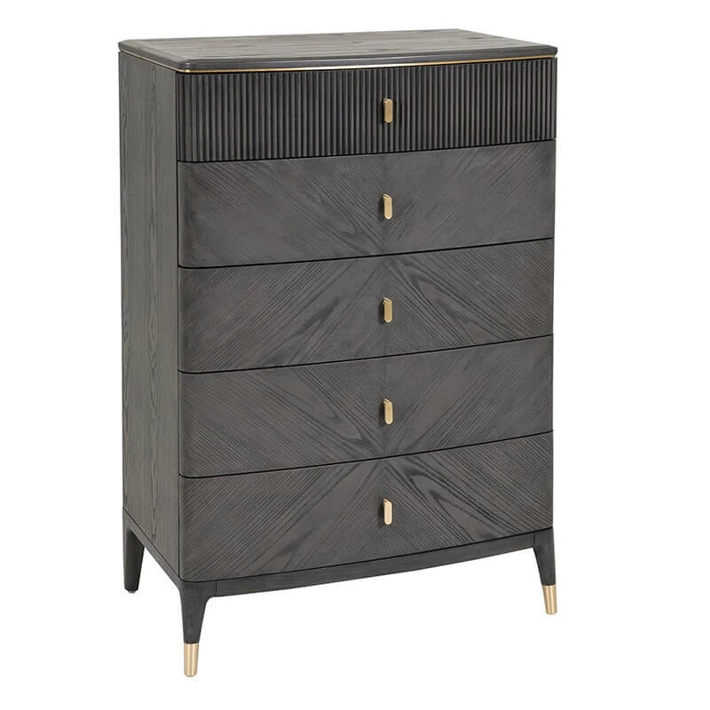 Davina Ebony 5 Drawer Tall Chest With Gold Handles 1 Davina Ebony 5 Drawer Tall Chest With Gold Handles