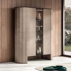 Santori Rounded 2 Door Tall Cream Display Cabinet