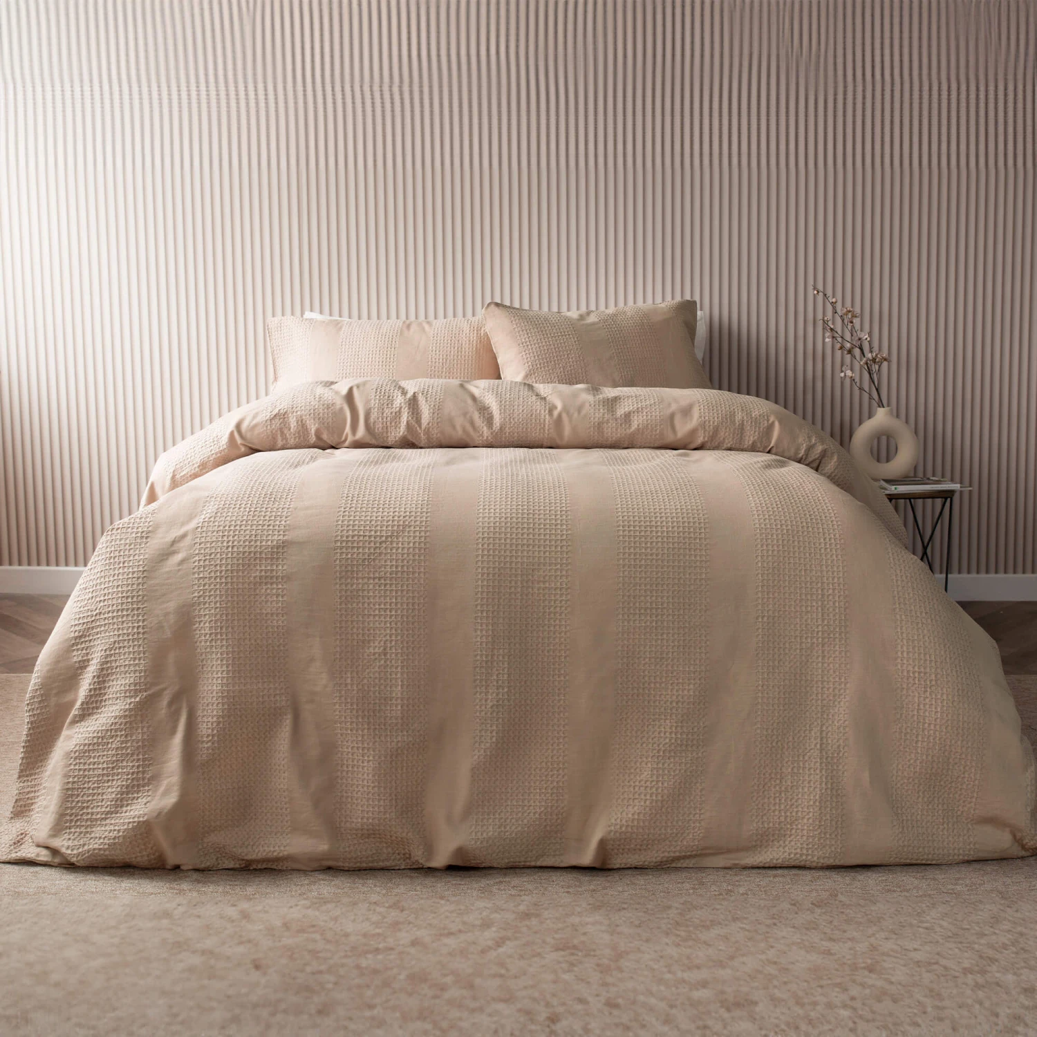 Belledorm Waffle Stripe Latte Single Duvet Set 1 Belledorm Waffle Stripe Latte Single Duvet Set