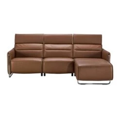Stressless Emily 2 Seater Right Hand Medium Long Seat Power Recliner Sofa In Velaro Dark Caramel Leather & Polished Chrome