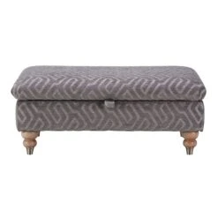 Carolina Grey Geometric Patterned Fabric Legged Ottoman