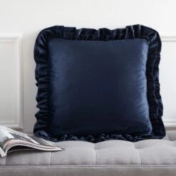 Catherine Lansfield Matt Velvet Navy Double Frill Cushion