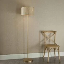Fenella Gold & Seagrass 3 Light Floor Lamp