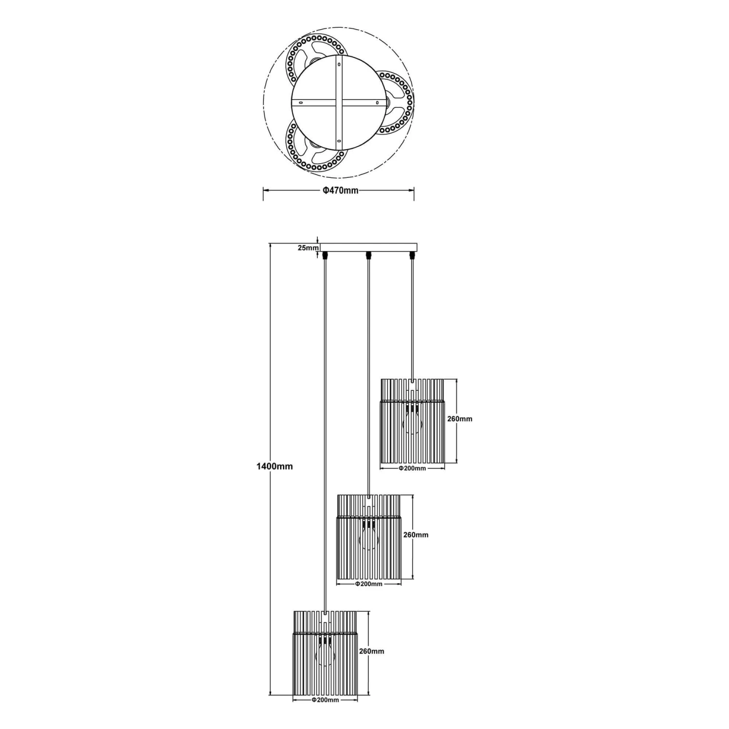Icelle Matt Black & Burgundy Fade Glass Rods 3 Light Pendant 5 Icelle Matt Black & Burgundy Fade Glass Rods 3 Light Pendant - Image 5