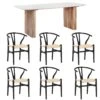 Rochelle 200cm Mango Wood & Marble Dining Table & 6 Larvik Black Chairs