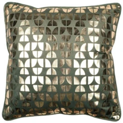Sage & Gold Geometric Velvet Cushion