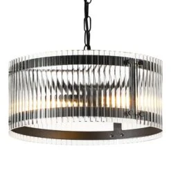 Alonza Matt Black & Clear Wide Ribbed Glass 2 Light Pendant -Housing Units Furniture Store dd1829e4dc5228792cdea61dad1f1d28