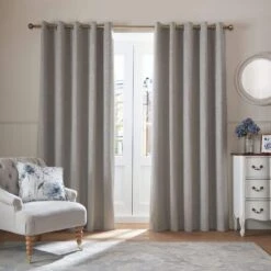 Laura Ashley Barley Embossed Steel Grey 66" X 54" Eyelet Curtains