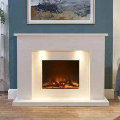 Newburgh White Marble Electric Fireplace Suite