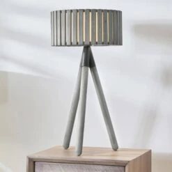 Slatted Antique Wood Tripod Table Lamp -Housing Units Furniture Store e0f8a4fe353d47e223aad8030158c652