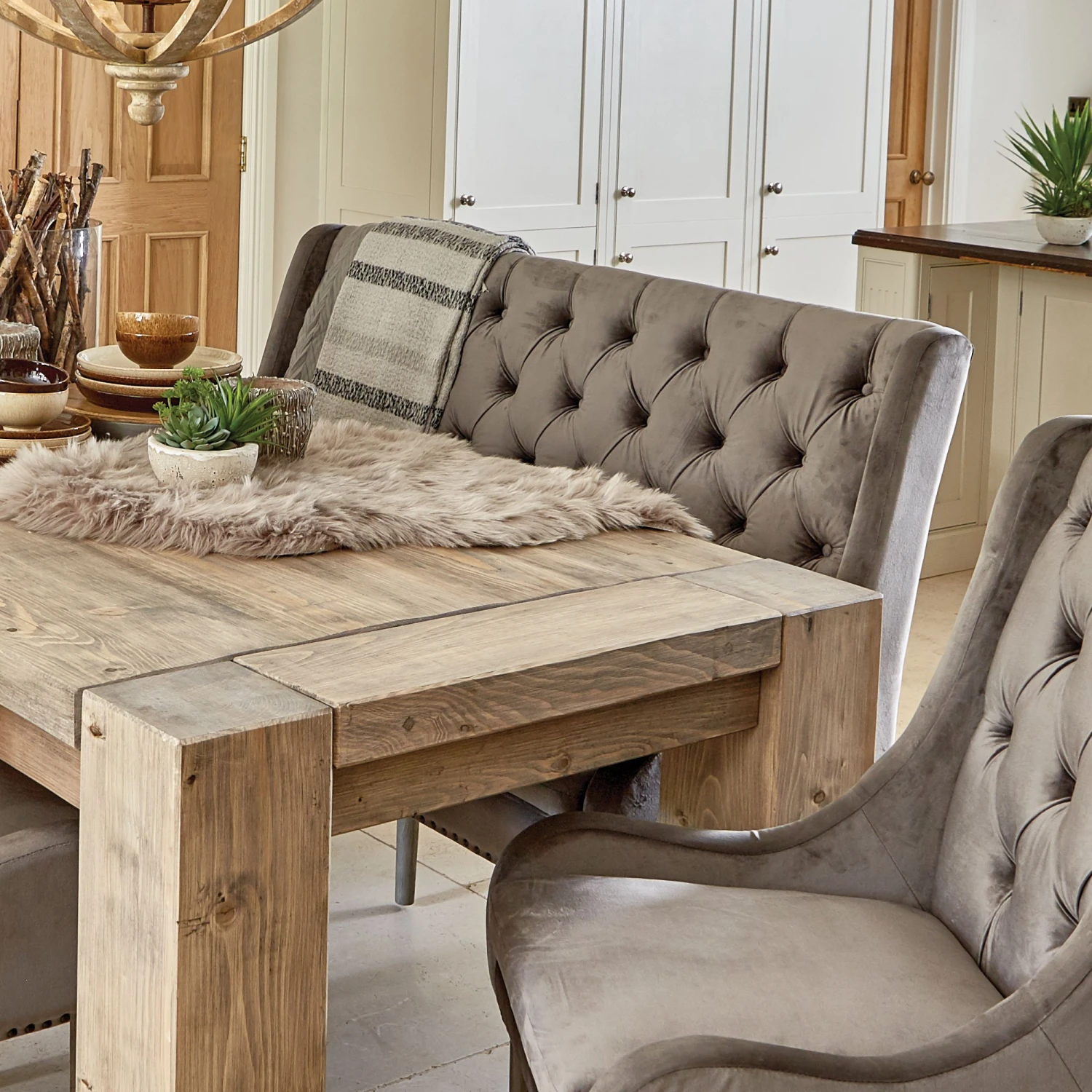 Jacob 160cm Light Grey Velvet Button Back Bench 2 Jacob 160cm Light Grey Velvet Button Back Bench - Image 2