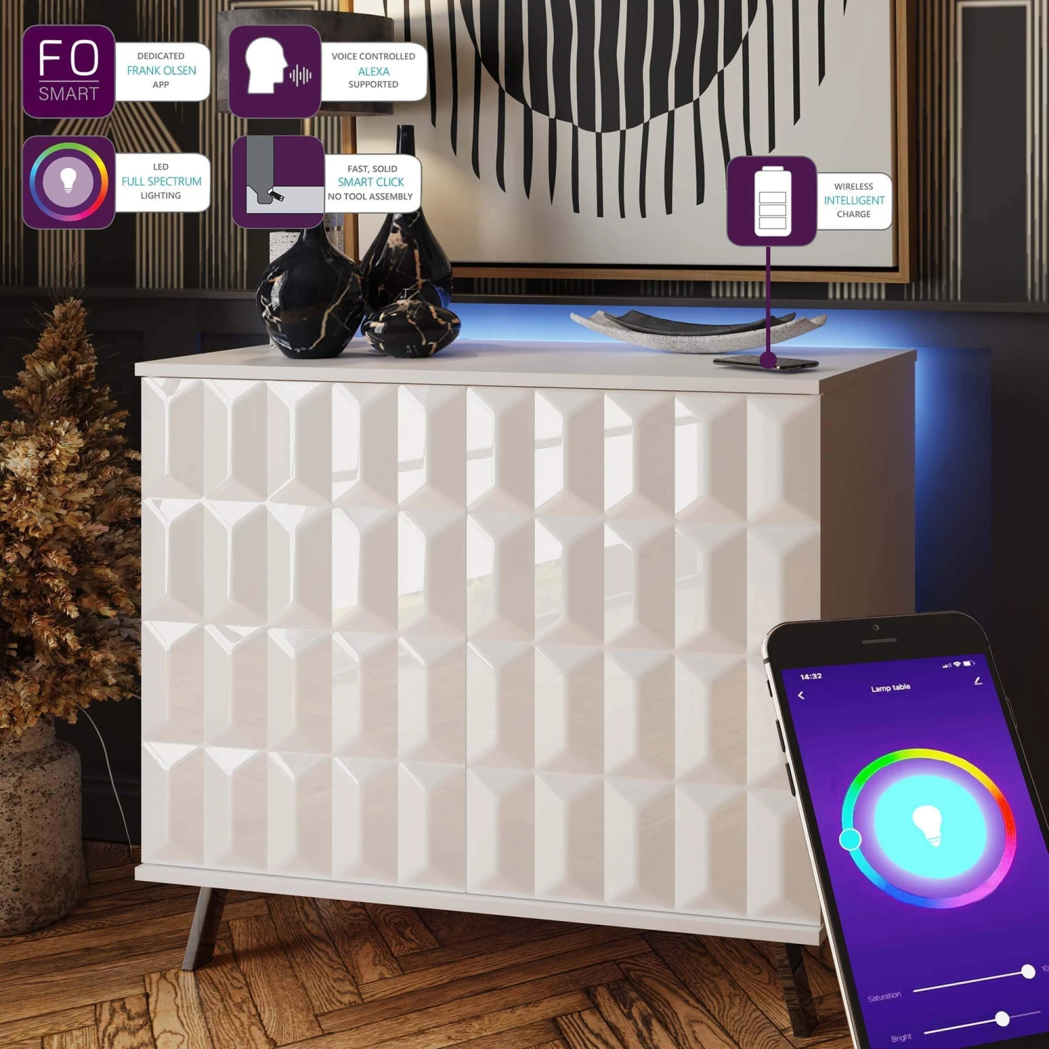 Frank Olsen Elevate White LED & Wireless Charging Small Sideboard 6 Frank Olsen Elevate White LED & Wireless Charging Small Sideboard - Image 6