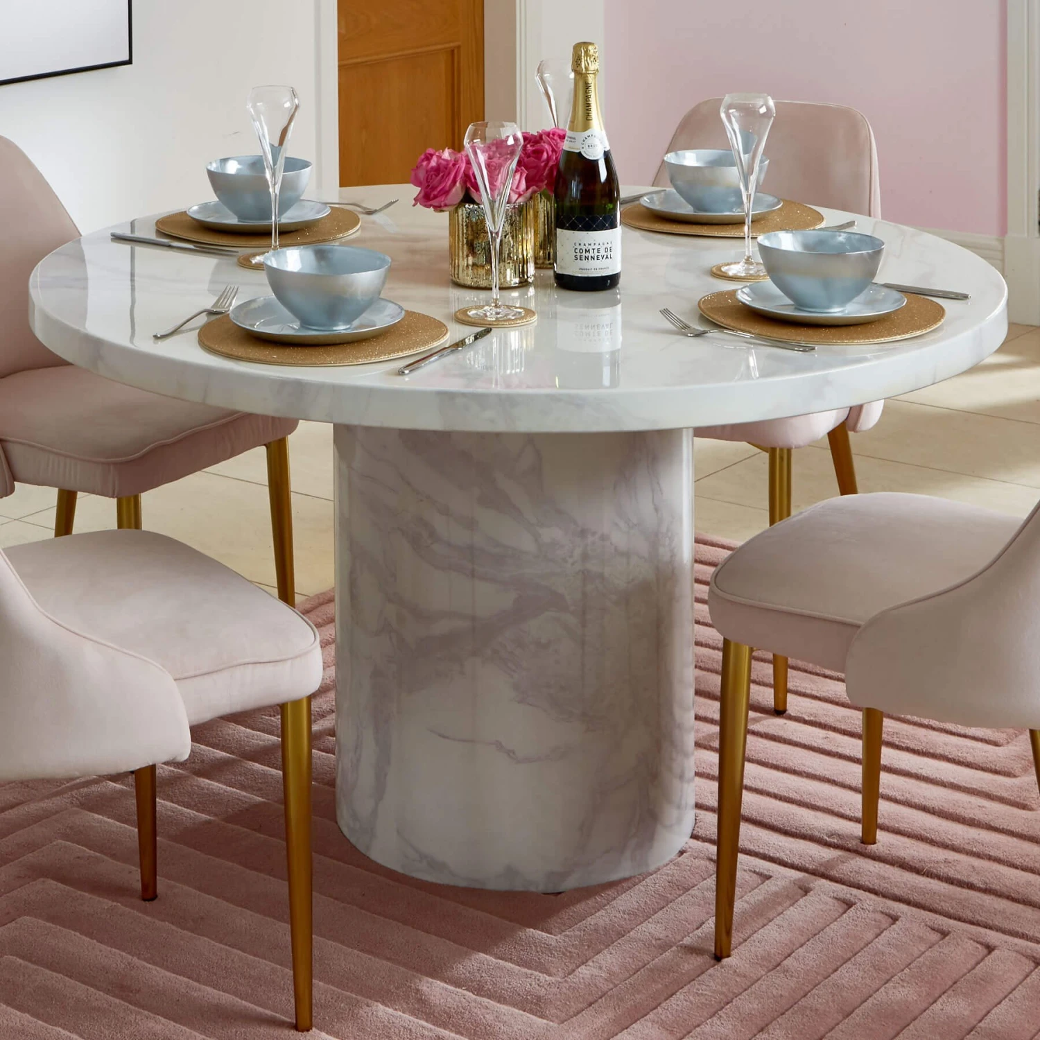 Savona Bone White 130cm Circular Marble Effect Dining Table 5 Savona Bone White 130cm Circular Marble Effect Dining Table - Image 5