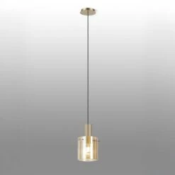 Lino Ribbed Light Gold & Amber Narrow Line Pendant Light