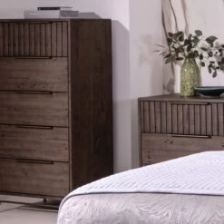 Andria Reclaimed Pine Solid 5 Drawer Tall Chest