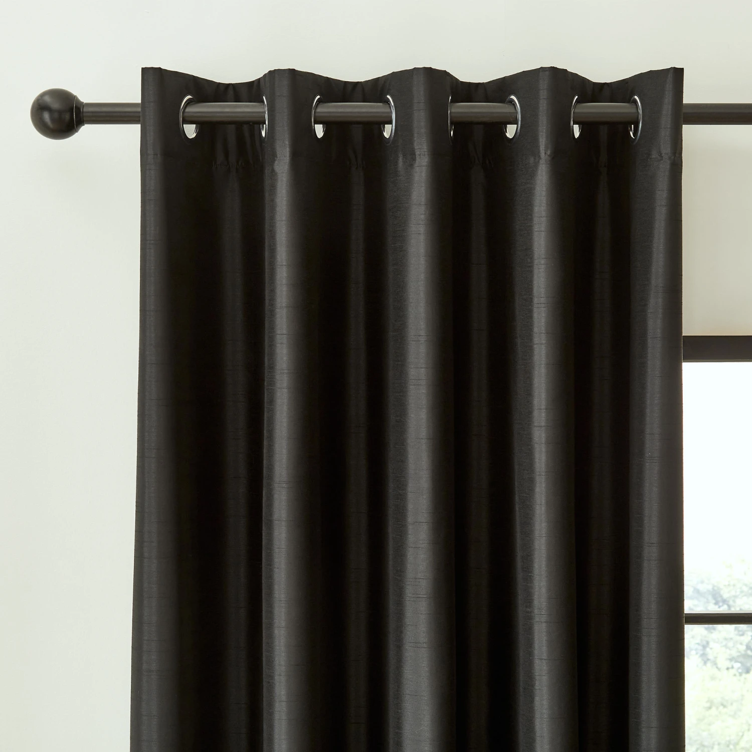 Faux Silk Black 66" X 54" Thermal Blackout Eyelet Curtains 2 Faux Silk Black 66" X 54" Thermal Blackout Eyelet Curtains - Image 2