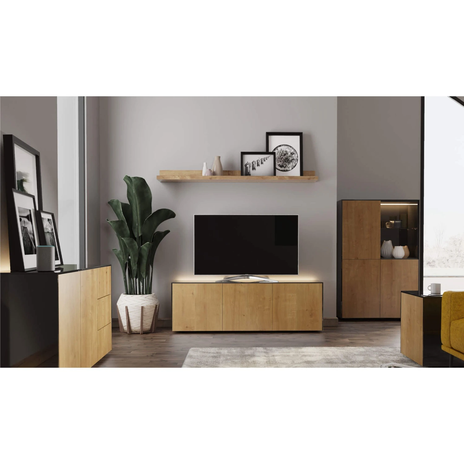 Frank Olsen Intelligent 150cm Black Gloss & Oak TV Unit 2 Frank Olsen Intelligent 150cm Black Gloss & Oak TV Unit - Image 2