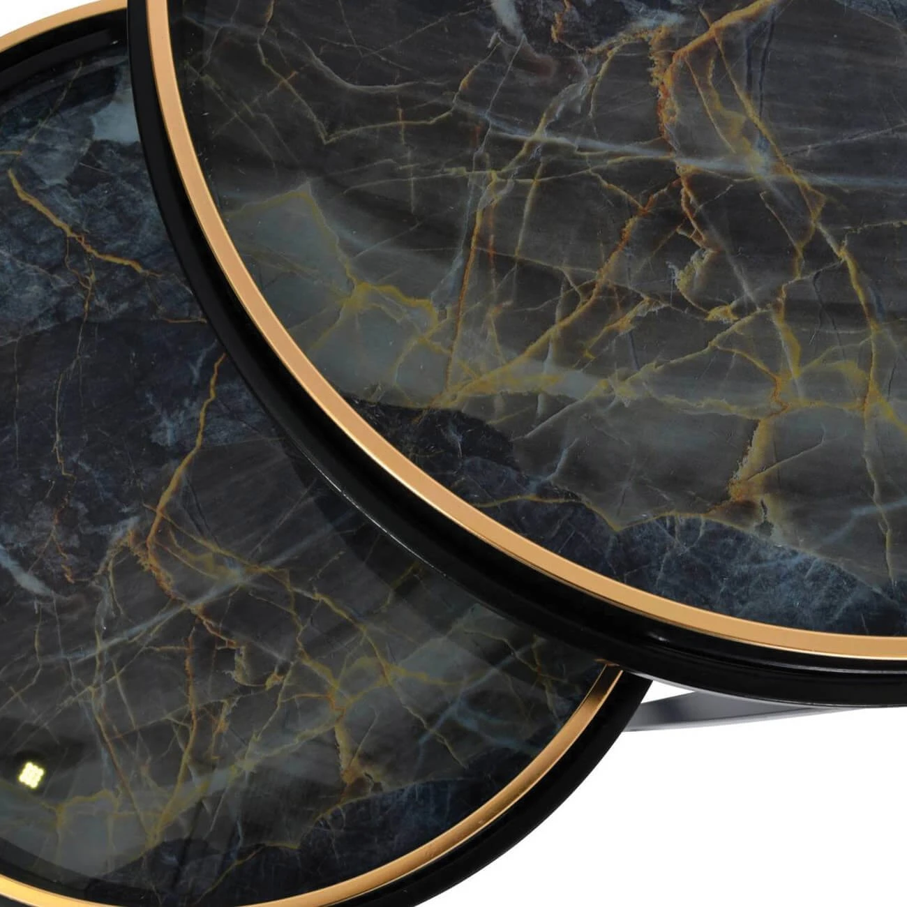 Vesuvius Nest Of 2 Black & Gold Marble Effect Side Tables 2 Vesuvius Nest Of 2 Black & Gold Marble Effect Side Tables - Image 2