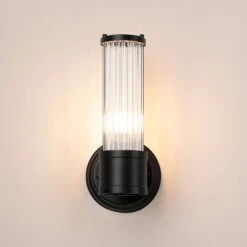 Newton Satin Black 1 Light Glass Rod Wall Light