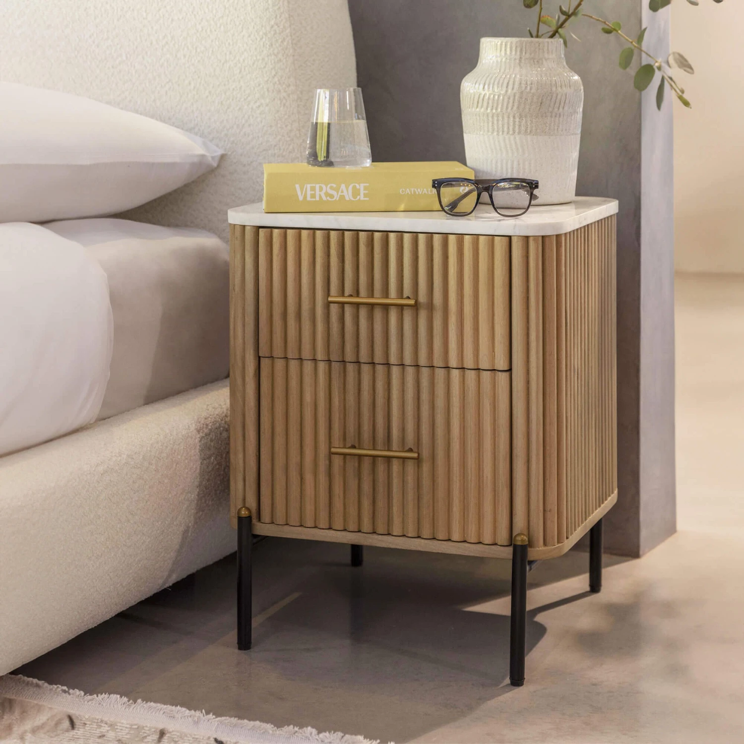 Rochelle Mango Wood & Marble 2 Drawer Bedside Chest 1 Rochelle Mango Wood & Marble 2 Drawer Bedside Chest