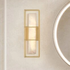 Quintiesse Blakley 16" Gold Albaster Vertical Wall Light