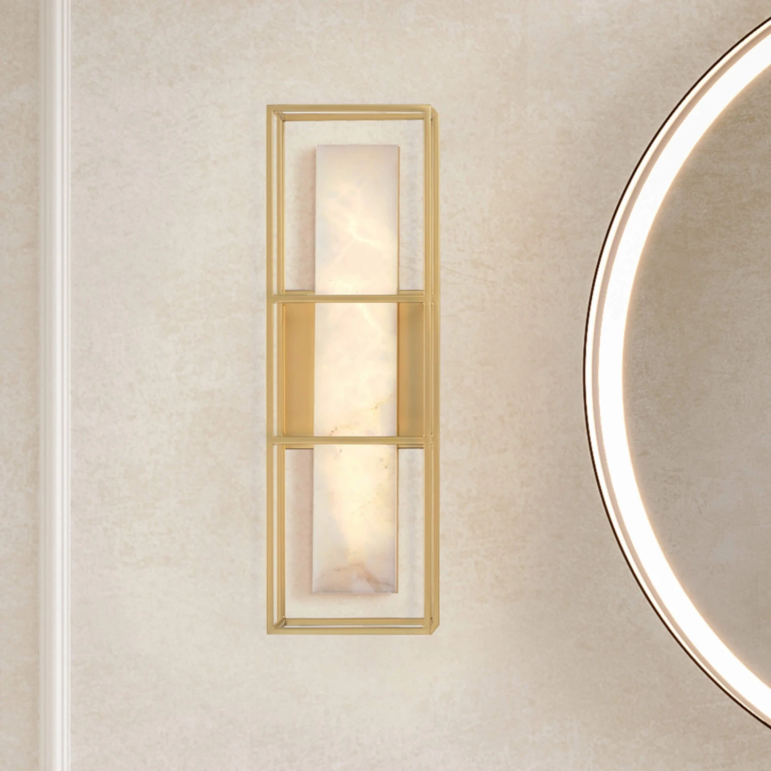 Quintiesse Blakley 16" Gold Albaster Vertical Wall Light 1 Quintiesse Blakley 16" Gold Albaster Vertical Wall Light
