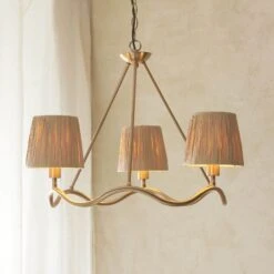 Wriggle Aged Brass 3 Light Pendant With Raffia Shades -Housing Units Furniture Store f68c8d519179a0740fc792c83c7bf7ae
