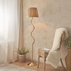 Wriggle Aged Brass Floor Lamp With Raffia Shade