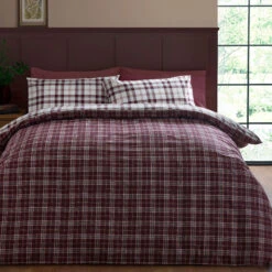 Catherine Lansfield Kelso Check Burgundy Single Duvet Set -Housing Units Furniture Store f952abd249f14ccbdc066648978072bd